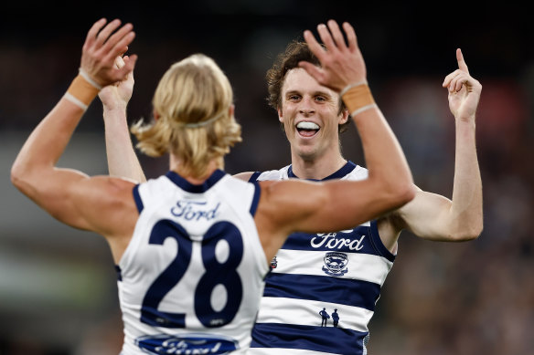 Oliver Dempsey (left) and Max Holmes are part of the next generation at Geelong.