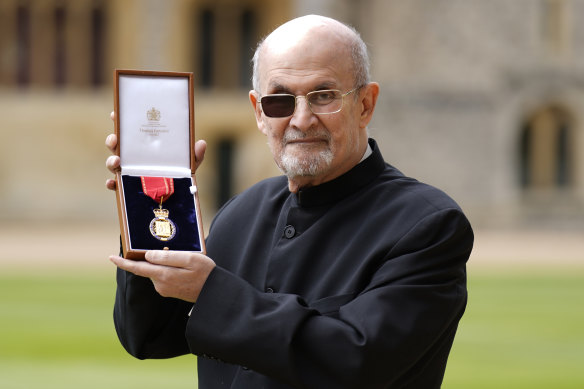 Rushdie after being made a Companion of Honour, recognising his services to literature, by Britain’s Princess Anne in May last year.