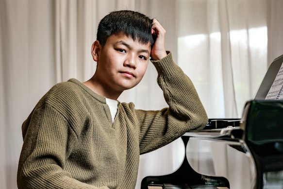 It's good to be back home: Charlie Wu trains at his home in Melbourne's Wheelers Hill.