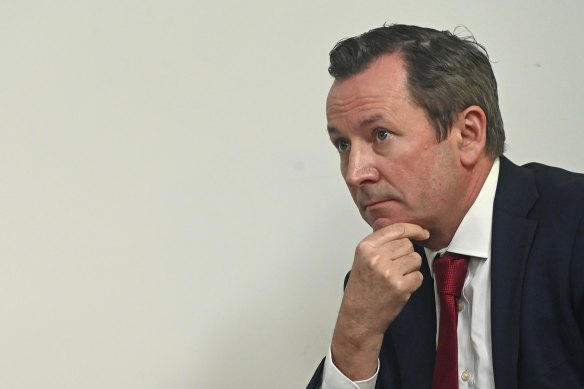 WA Premier Mark McGowan at a press conference August 13, 2021, where he announced harder border measures with NSW.