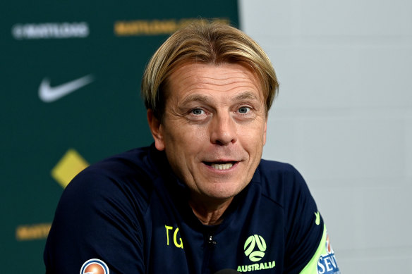 Tony Gustavsson speaks to the media in Brisbane ahead of Australia’s clash with Canada.