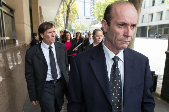 Chris (front) and Gerry Apostolatos outside court in 2015. Liquidators now want to grill the brothers in the Federal Court.