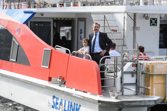 Matt Egerton-Warburton and son Bede are regular passengers on the Lane Cove ferry.
