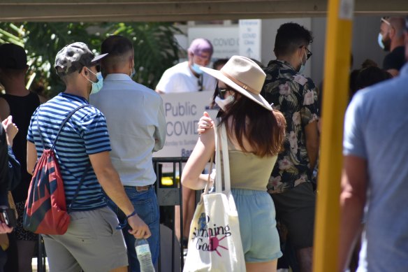 People required to get tested are being told to prepare for a long wait in hot conditions. 