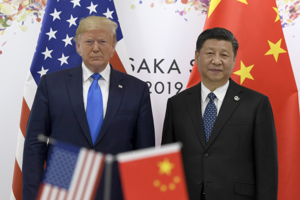 Then-US president Donald Trump, left, and Chinese President Xi Jinping during the G20 summit in Japan in 2019.