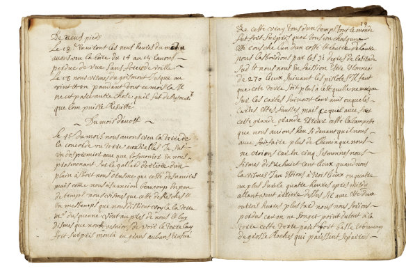 A page from the handwritten French journal that describes Australia in 1687.