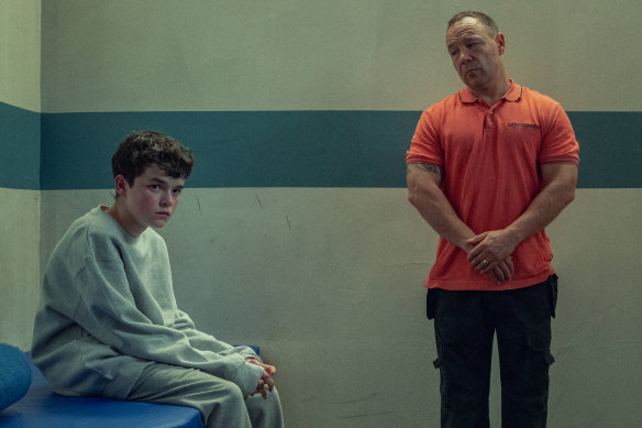 Owen Cooper as Jamie Miller and Stephen Graham as Eddie Miller in Adolescence.