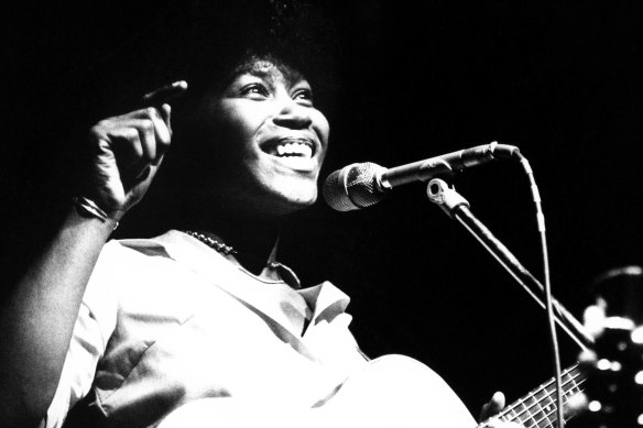 The guitar queen on stage in 1974.