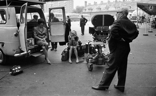  English actress Susannah York watching Eleanor Fazan during a break in filming at Victoria Coach Station, London, 1965.