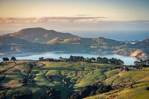 The Otago Peninsula’s rolling hills and farmland.