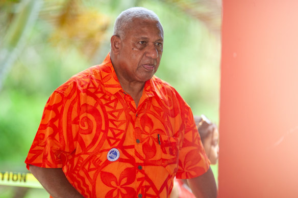Fijian Prime Minsiter Bainimarama Josaia Voreqe after he casts his vote on December 14 in Suva.