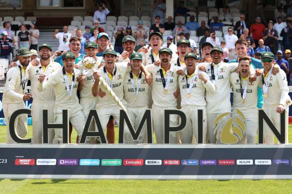 Australia celebrate their World Test Championship win.