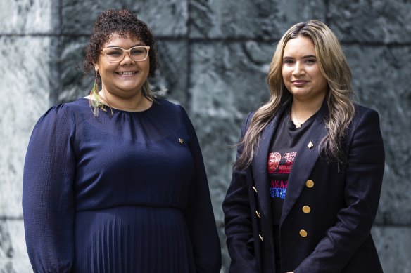 Bridget Cama (left) and Allira Davis, co-chairs of the Uluru Youth Dialogue, said they hoped a new advertising campaign promoting a Yes vote would help build support for the referendum.