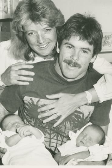 Double trouble: With mum Karen and dad Steve in St George Hospital.  That's Josh on the left.