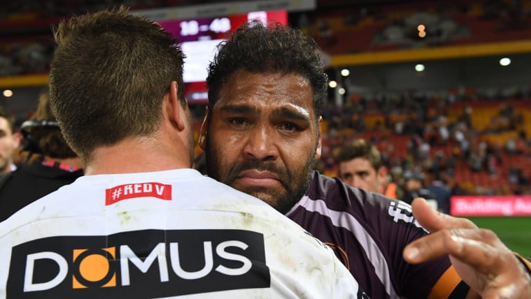 Retiring star: An emotional Sam Thaiday after Sunday's elimination final in Brisbane.