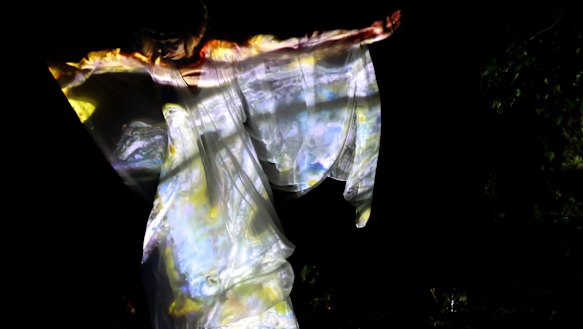 Jan Baker-Finch performing in Enrapt, which also involved Renata Buziak and Nicholas Ng, as part of the Lines in the Sand art festival on Minjerribah/North Stradbroke Island. 