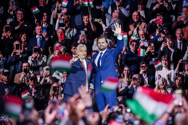 Vance appears at a rally with Orbán last week.