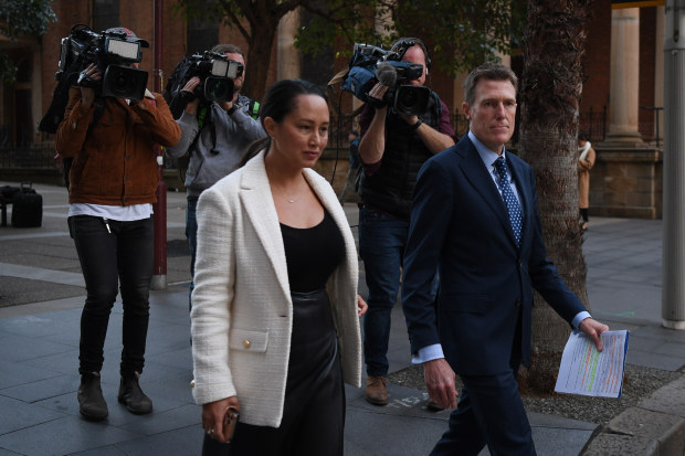 Rebekah Giles and Christian Porter outside the Federal Court on Monday.