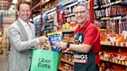Ryan Baker, chief operating officer at Bunnings, (R) and Lucas Groeneveld, head of retail UberEats. The pair have expanded the partnership with more than 30,000 DIY, garden and hardware products offered for delivery.