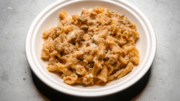 Campanelle pasta with milk-braised pork and chilli.