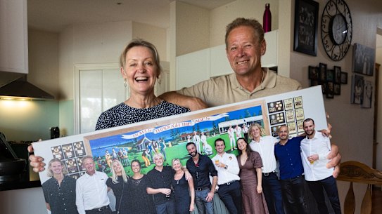 Terry and Jackie de Koning, the parents of young AFL stars Tom (Carlton) and Sam (Geelong) with a giant family including all 10 children.