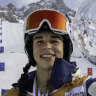 Jakara Anthony after winning the freestyle moguls final in Almaty.