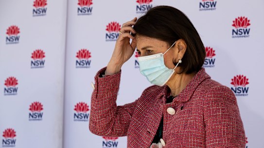 NSW Premier Gladys Berejiklian at a press conference about the Covid-19 outbreak in Sydney. 25th June 2021 Photo: Janie Barrett