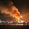 The fire at the Corio refinery overnight.