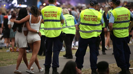 Police at the Field Day music festival in January 2020.