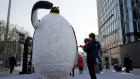 A giant penguin statue at a publicity event for Tencent in Beijing, TME’s acquistion of Lazy Audio will add content and subscribers.
