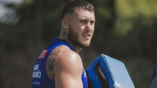 Canterbury Bulldogs recruit Bronson Xerri during his first day of NRL training after serving a four-year drugs ban.