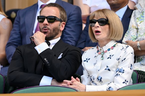 Former US Vogue editor Anna Wintour enjoys the drama of the men’s singles final with friend and fashion designer Tom Ford.
