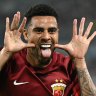 Brazilian striker Gustavo celebrates one of his many goals this season for Shanghai Port.