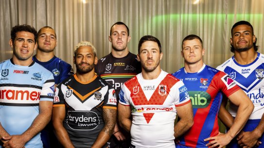 Players attend Friday’s launch at the Telstra building in Sydney.
