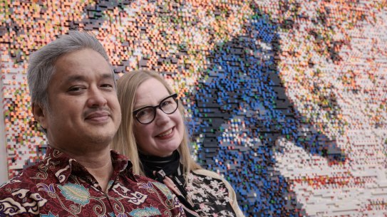 Artists Claire Healy and Sean Cordeiro’s and their installation “Persistence of Vision: The Sleep of Reason Produces Monsters at Chatswood.