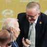 Prime Minister Anthony Albanese greets US President Joe Biden at APEC Leaders’ Informal Dialogue.