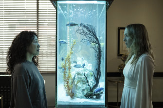 Sandra Oh (left) and Jodie Comer in a scene from the final season of <i>Killing Eve</i>.