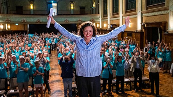 Kooyong independent Monique Ryan at her campaign launch earlier this month.