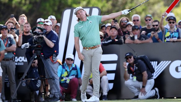 Cameron Smith, captain of the Rippers indicates his ball has gone left off the fairway on the third during day one of Liv Golf Adelaide at The Grange Golf Course.
