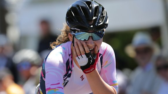 Sarah Gigante crosses the finish line.