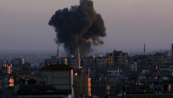 Smoke rises following Israeli airstrikes in Gaza City.