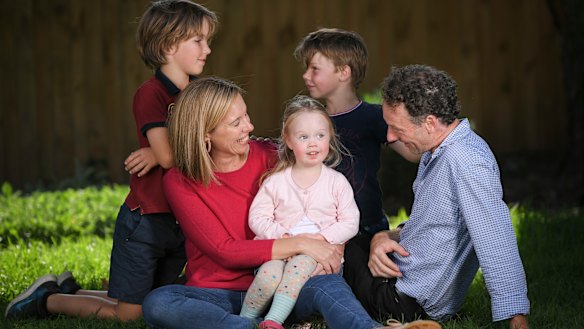 Elizabeth Callinan and Brett Murphy with their children Greta, Rory and Jasper.  