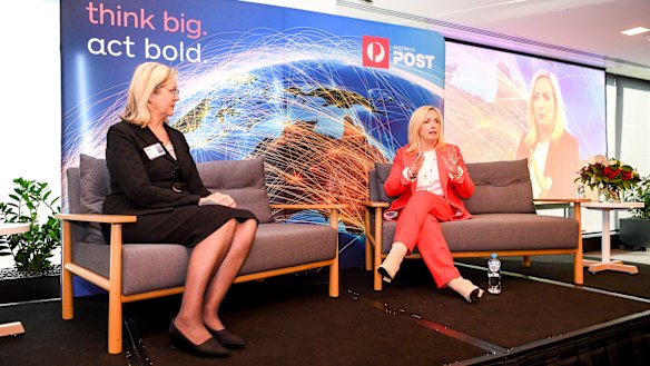 Australia Post's international services executive general manager Annette Carey with chief executive Christine Holgate at the expo. 