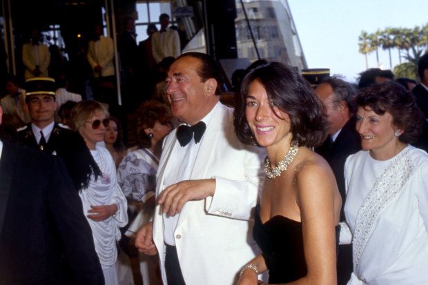 Ghislaine, in black dress, with her father, British media tycoon and fraudster Robert Maxwell, who died in 1991.
