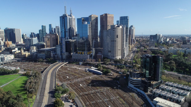 The Treasury Square site is located on the southern side of Flinders Street next to the rail corridor, and spans the area between Exhibition and Flinders streets, and Wellington Parade South.