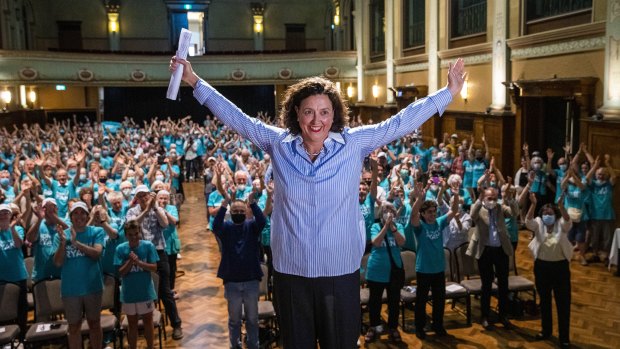 Kooyong independent Monique Ryan at her campaign launch earlier this month.