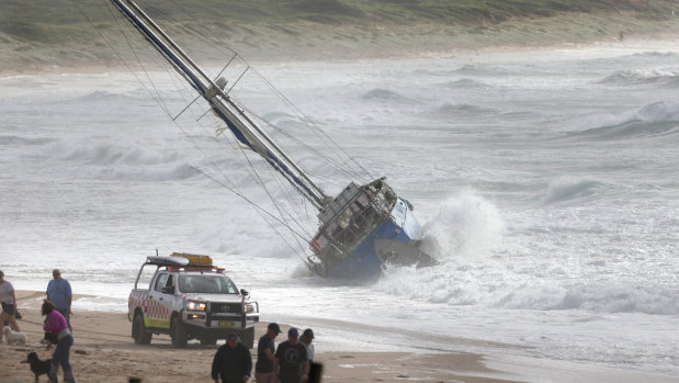 The boat 'Sailing Free' is now stranded on Wanda Beach.