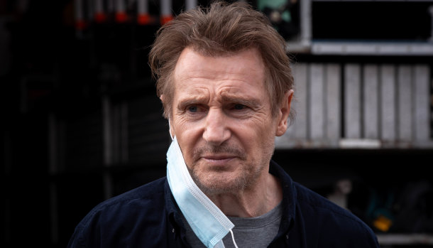 Liam Neeson on the set of “Blacklight” in Melbourne.