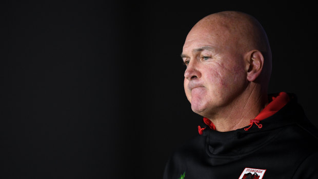 Dragons coach Paul McGregor speaks during a press conference following the Round 4 loss to the Bulldogs.