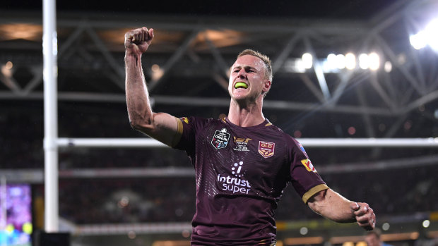 Queenslander: Daly Cherry-Evans celebrates during the Game III win last year.